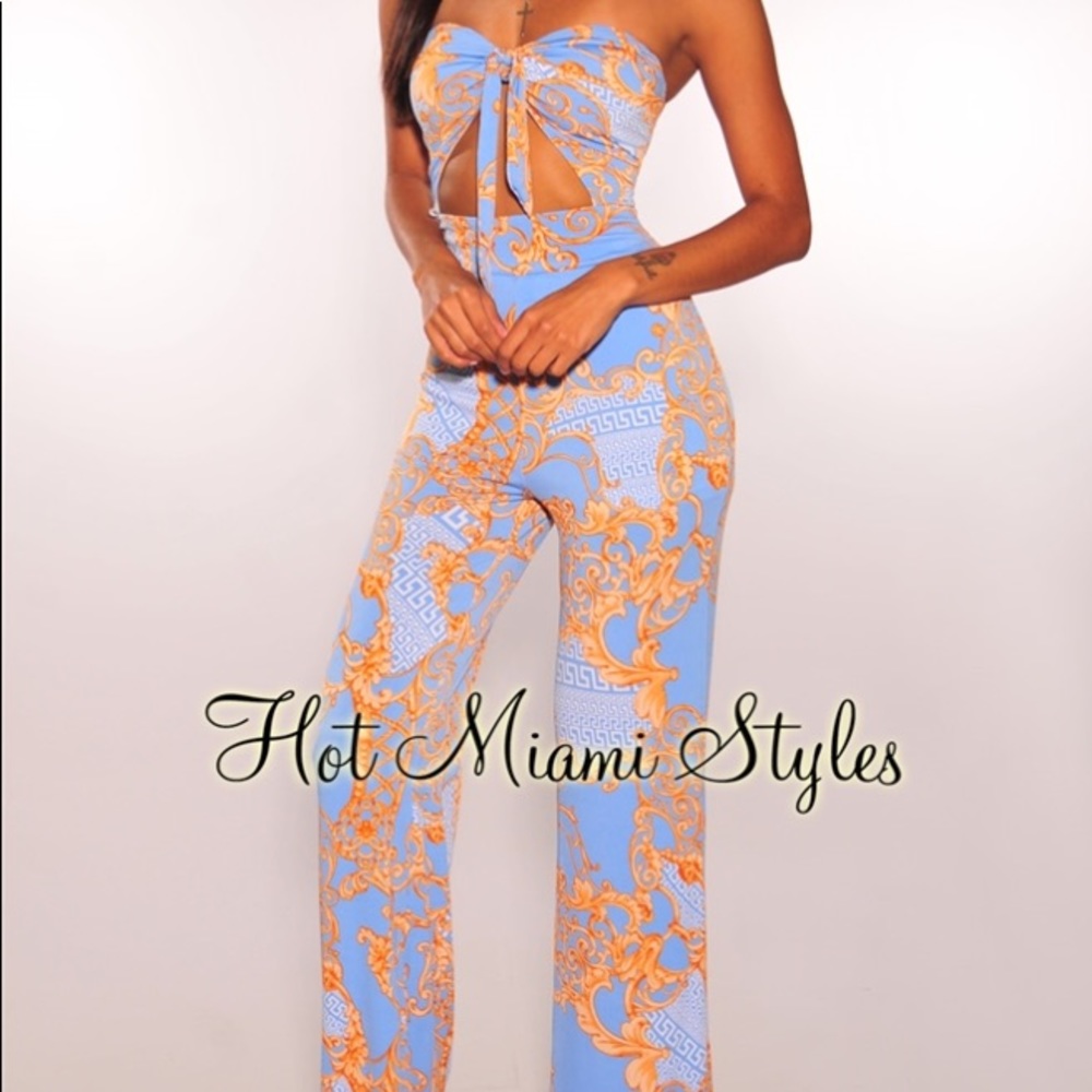 Sky Blue Amber Victorian Strapless Tie Up Jumpsuit